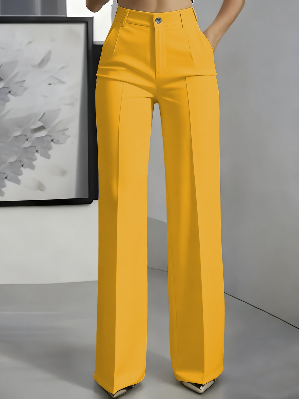 Women High-Waisted Palazzo Pants with Crease and Front Pockets Mune Fashion