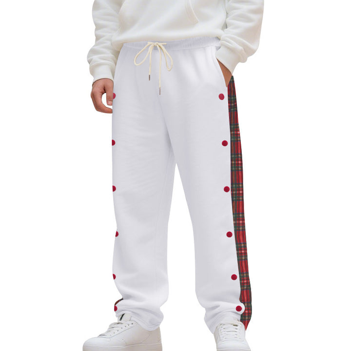 Men's nan Sweatpants with side check stripe, snap button placket and drawstring Mune Fashion
