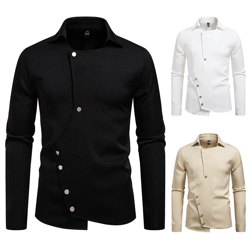 Men's Asymmetric Shirt with Diagonal Snap Button Closure Mune Fashion