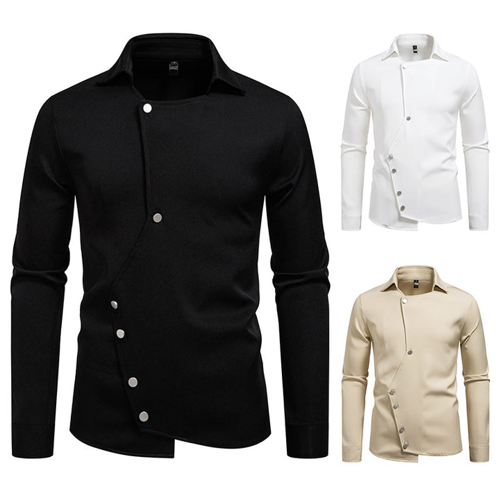 Men's Asymmetric Shirt with Diagonal Snap Button Closure Mune Fashion