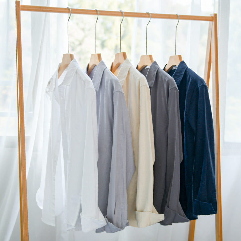 Men's Lightweight Crinkle Linen Cotton Shirt in Layering Style with Kent Collar Mune Fashion