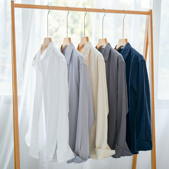 Men's Lightweight Crinkle Linen Cotton Shirt in Layering Style with Kent Collar Mune Fashion
