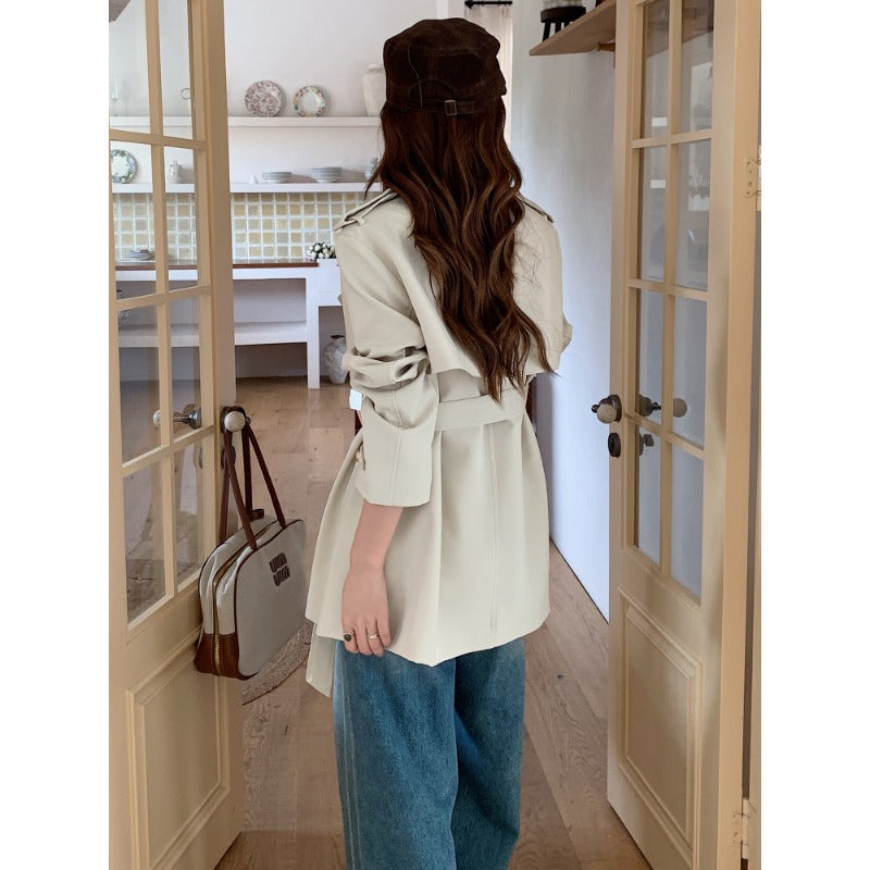 Ladies Short Tie Belt Trench Coat with A-Line Cut and Dropped Shoulders Mune Fashion