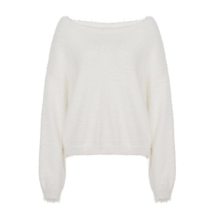 Women’s oversized fluffy mohair blend off-shoulder sweater with balloon sleeves Mune Fashion