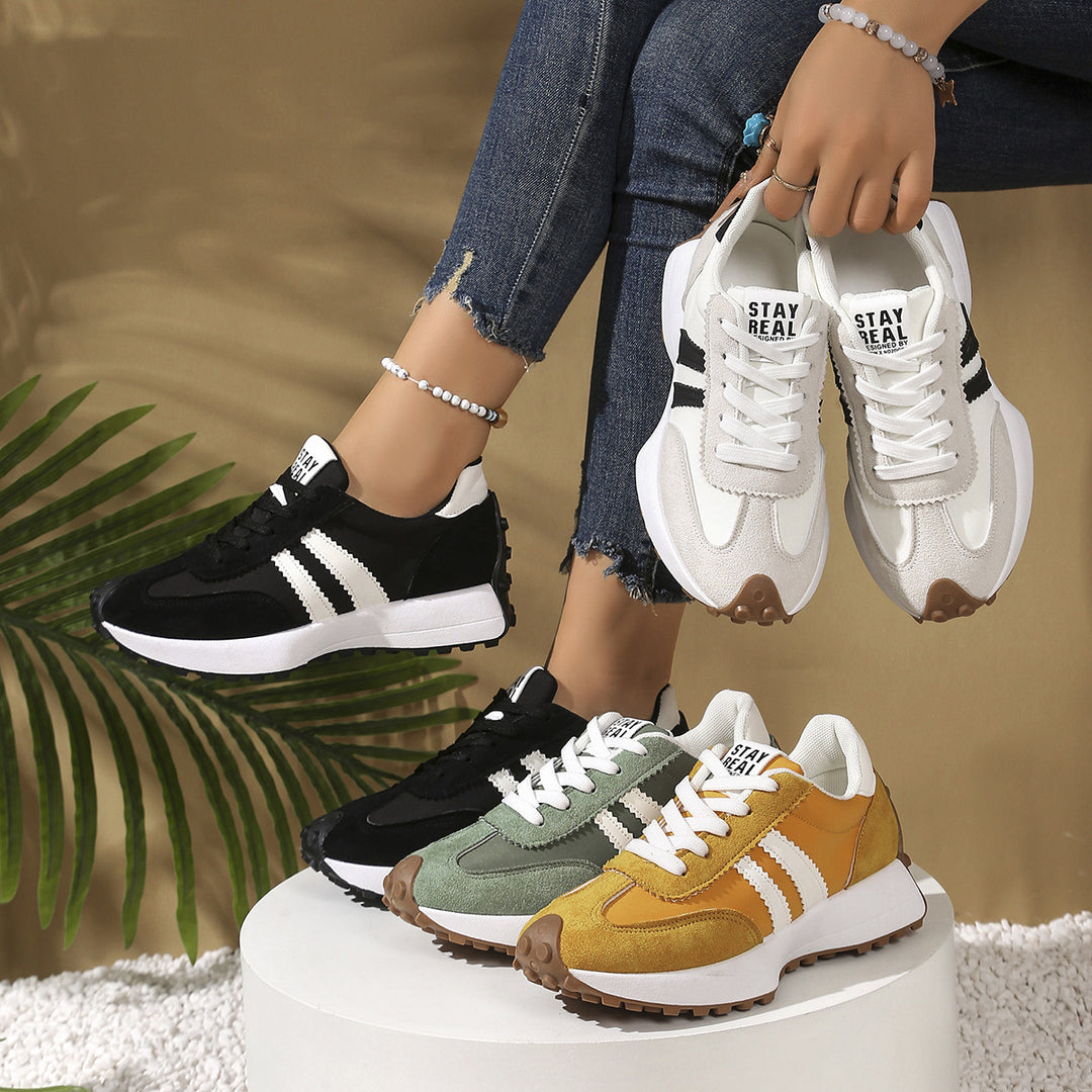 Ladies Retro Platform Sneaker with Velvet and Mesh Mix Mune Fashion