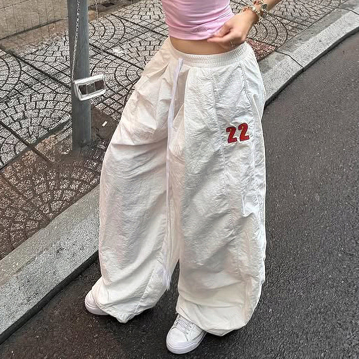 Ladies wide linen trousers with high elastic waistband, drawstring and casual palazzo cut Mune Fashion