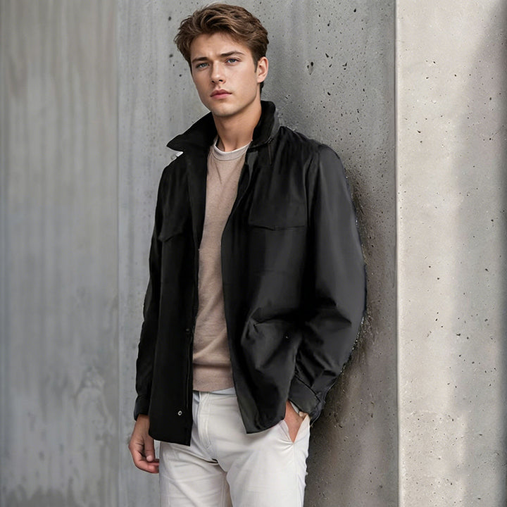 Men's utility field jacket with concealed zipper, snap button placket, and multifunctional pockets Mune Fashion
