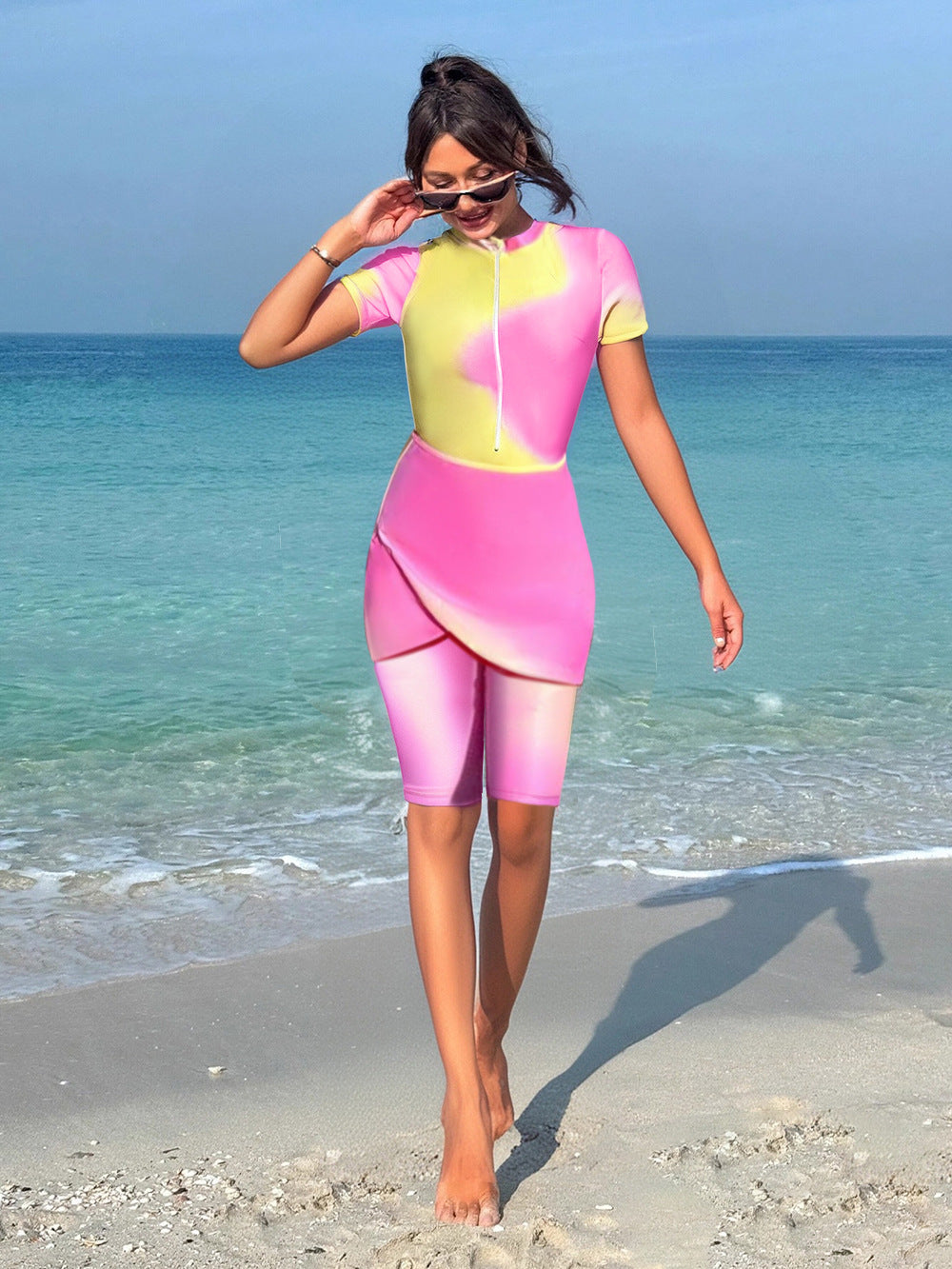 Women’s Fashion Sport Swimsuit with Zip and Feminine Wrap Detail Mune Fashion