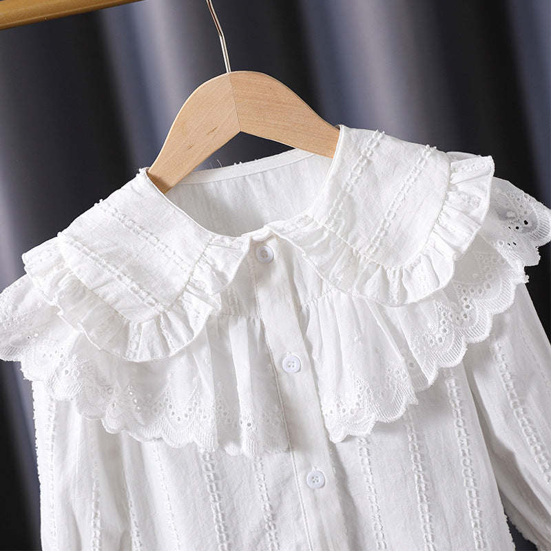 Girl blouse with ruffle details and broderie anglaise Mune Fashion