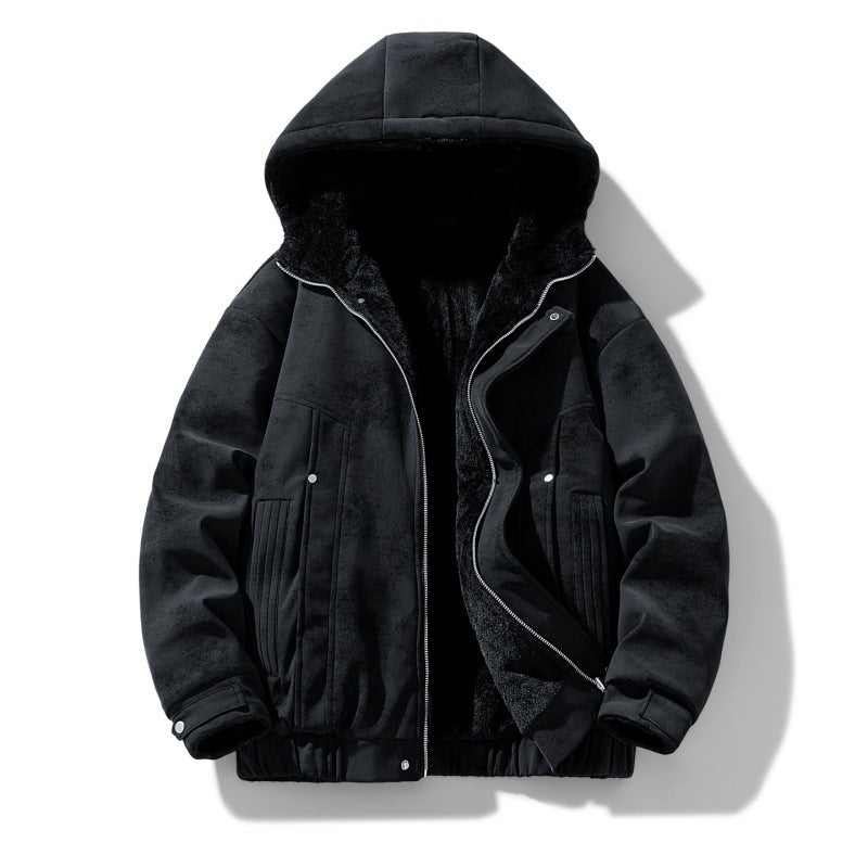 Men's hooded jacket with teddy lining and faux suede look Mune Fashion