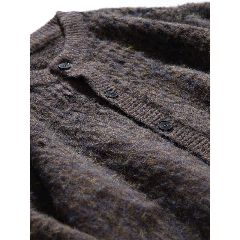 Women's Chunky Knit Oversized Cardigan in Mohair Look with Round Neckline and Button Placket Mune Fashion