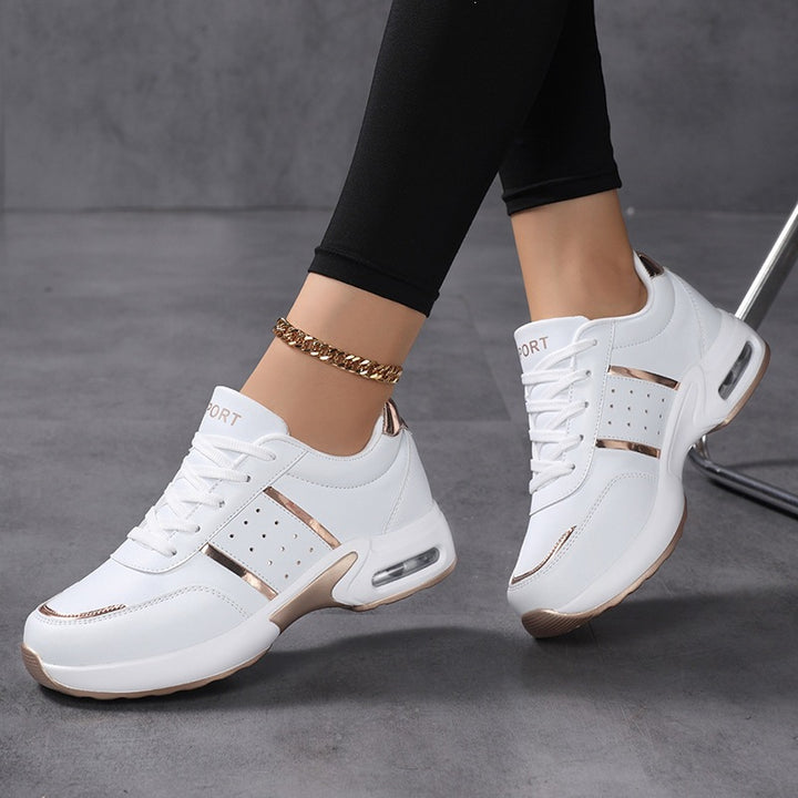 Women's Platform Sneaker with Air-Cushioned Padding, Leather Look & Metallic Accents Mune Fashion
