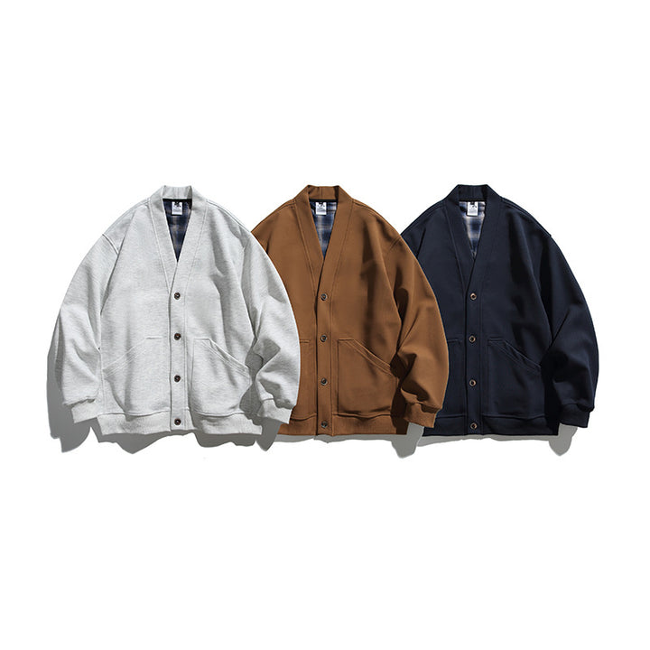 Unisex Boxy-Cardigan Jacket with V-neck, patch pockets and checked lined interior Mune Fashion