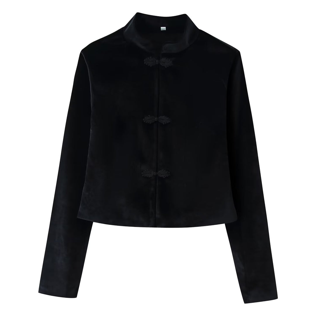 Women’s short jacket with standing collar and decorative cord buttons Mune Fashion