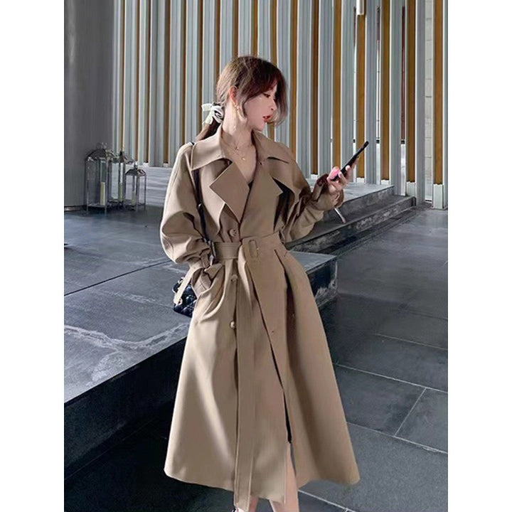 Women Tailored A-Line Trench Coat with Wide Tie Belt Mune Fashion