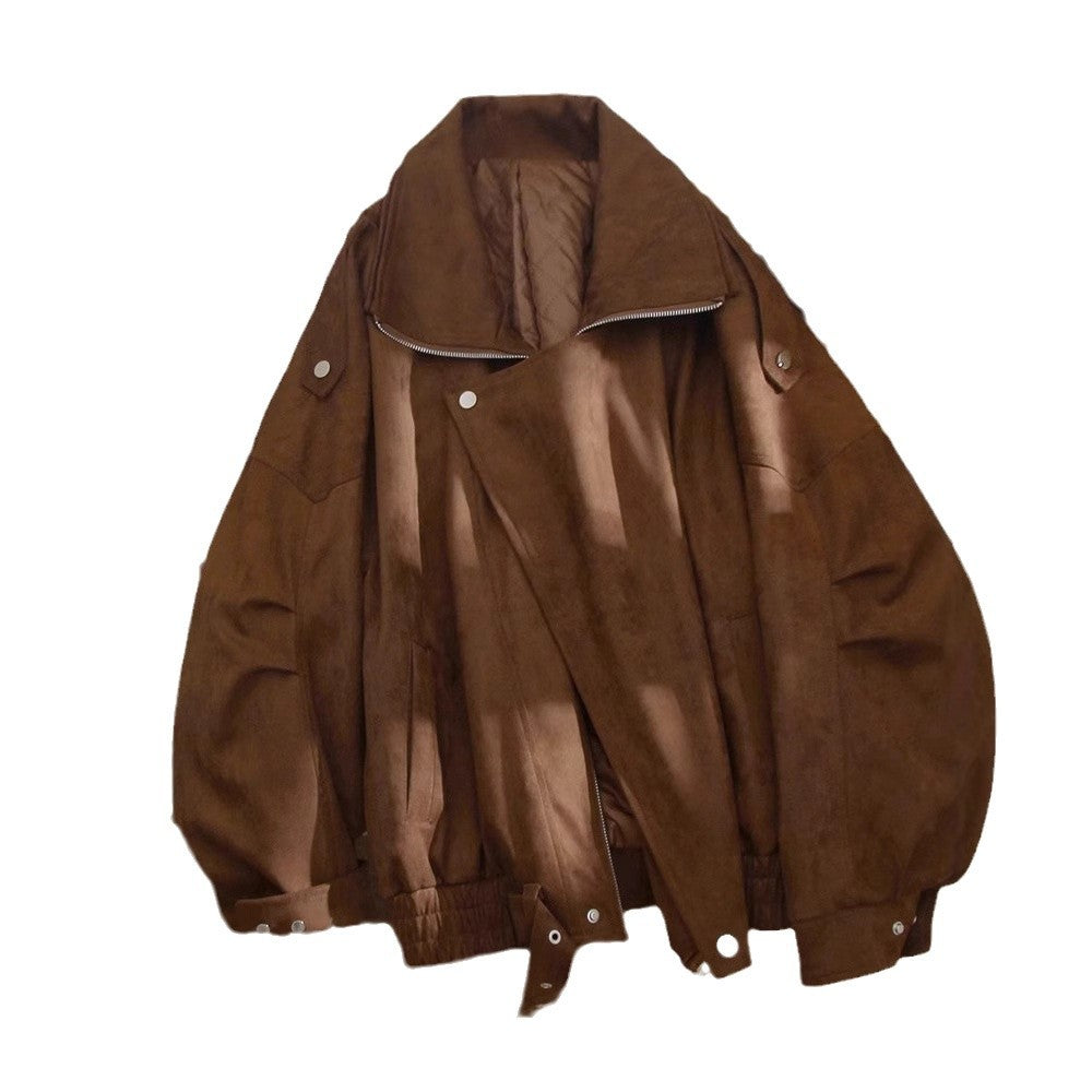 Women's Fashionable Suede Jacket with Asymmetrical Cut Mune Fashion