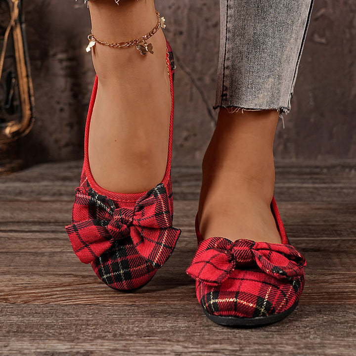 Women's checked ballerina slippers with decorative bow and padded comfort insole Mune Fashion