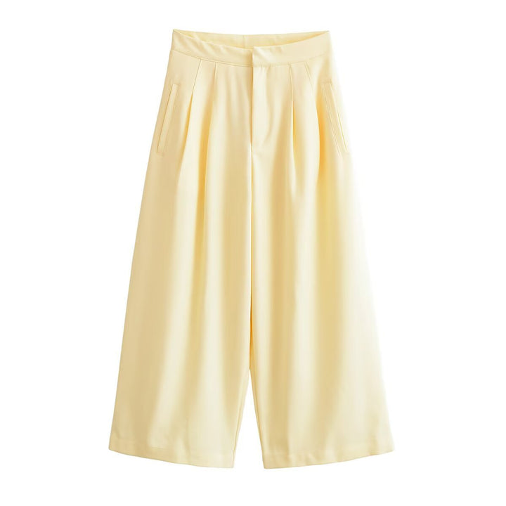 Women's Wide Culotte Pants with High Waist, Pleats and Side Pockets Mune Fashion