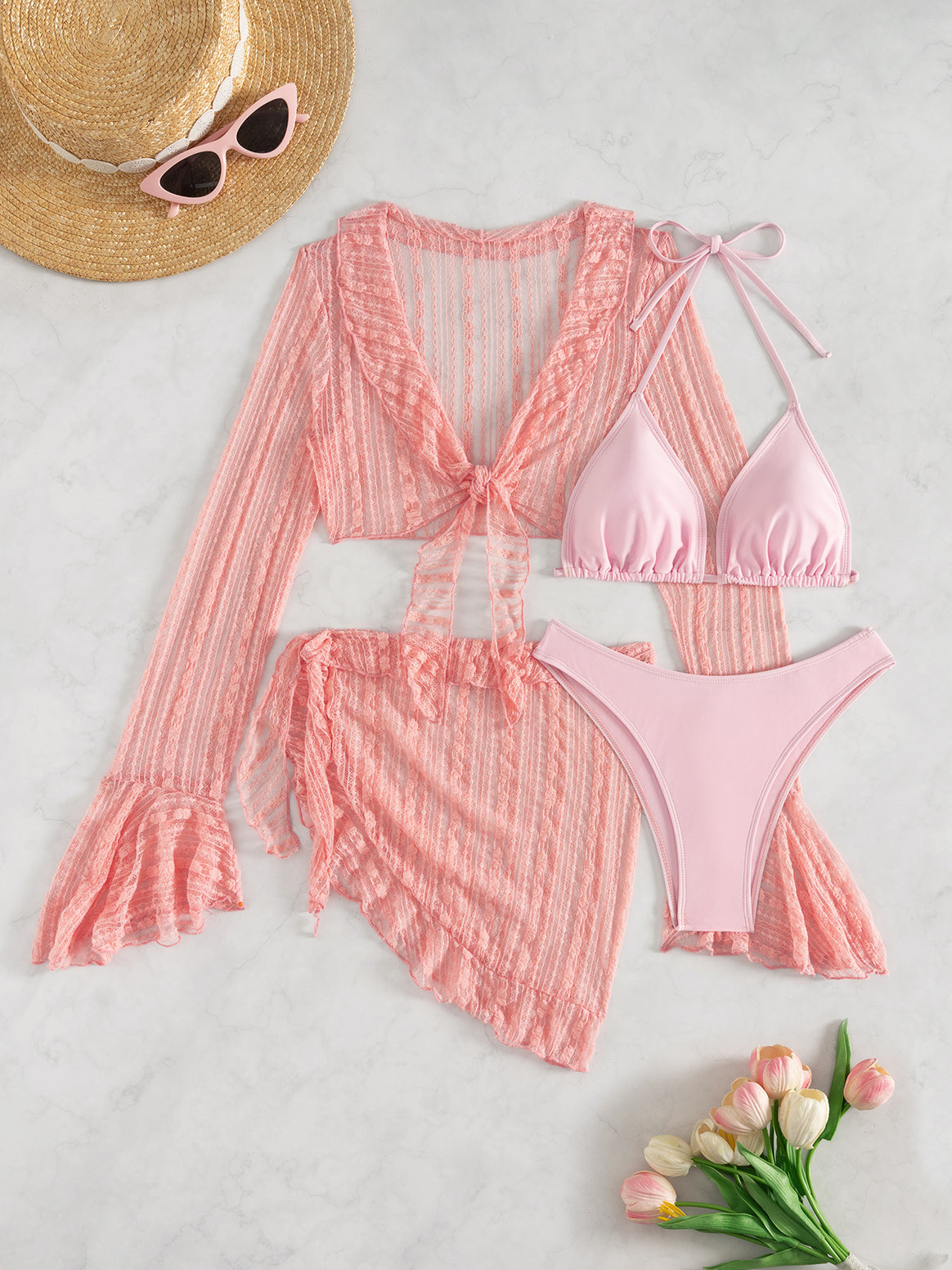 Women's Two-Piece Swimwear Set with Long-Sleeved Top and Playful Wrap Skirt Mune Fashion