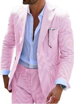 Men's summer seersucker suit with unlined jacket, slim fit, and pleated trousers Mune Fashion