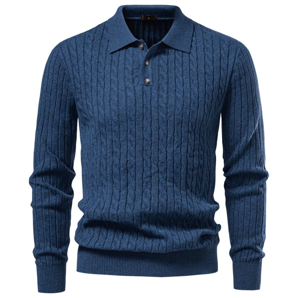 Men's fine-knit polo with cable pattern and collar Mune Fashion