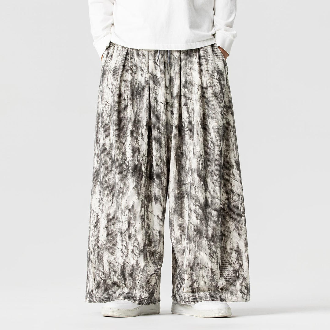 Men's Loose Cord Lounge Pants with Pleats, Elastic Waistband, and Balloon Leg Cut Mune Fashion
