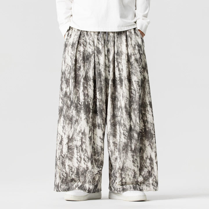 Men's Loose Cord Lounge Pants with Pleats, Elastic Waistband, and Balloon Leg Cut Mune Fashion
