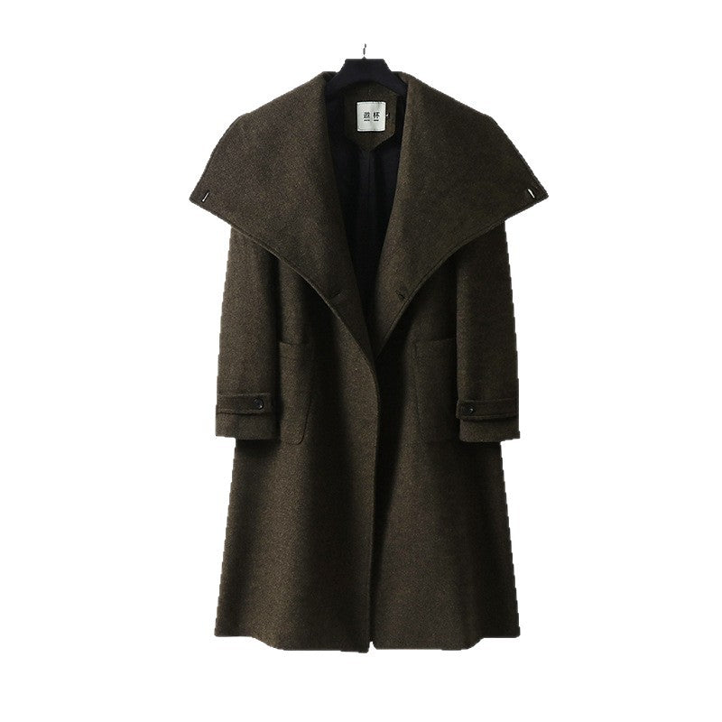 Women's Oversized Wool Blend Coat with Wide Shawl Collar and Patch Pockets Mune Fashion