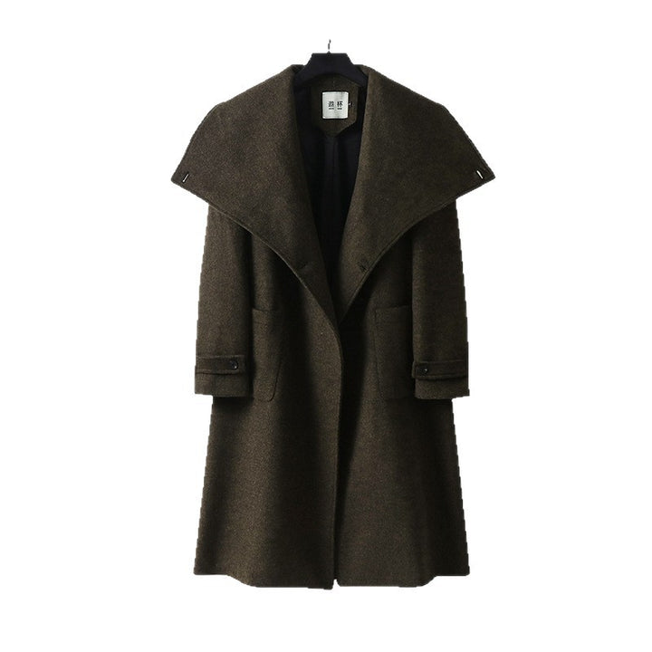 Women's Oversized Wool Blend Coat with Wide Shawl Collar and Patch Pockets Mune Fashion