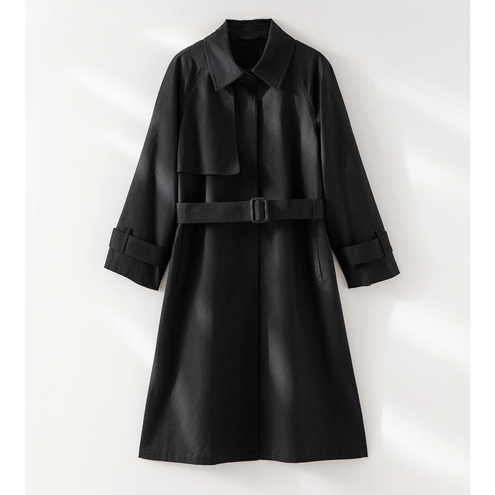 Women Classic Trench Coat with Belt and Storm Flap Mune Fashion