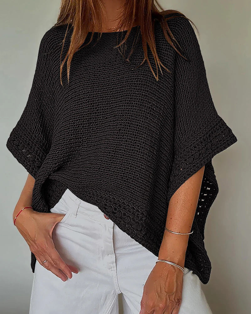 Women's Light Oversized Knit Poncho with Crochet Edge Drune