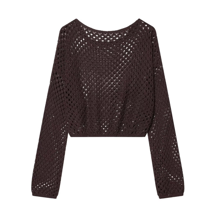Women's Loose Crocheted Cropped Sweater with Openwork Pattern Mune Fashion