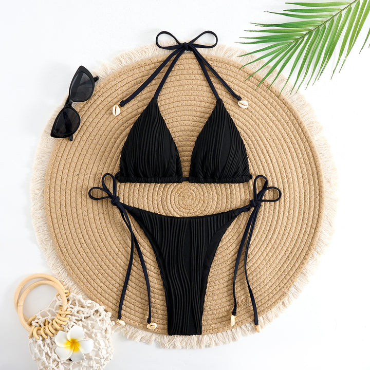Women's Triangle Bikini Set with Adjustable Tie Details and Ruffled Design Mune Fashion