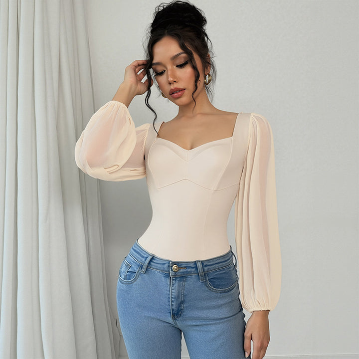 Women Elegant Bodysuit with Puff Sleeves Mune Fashion