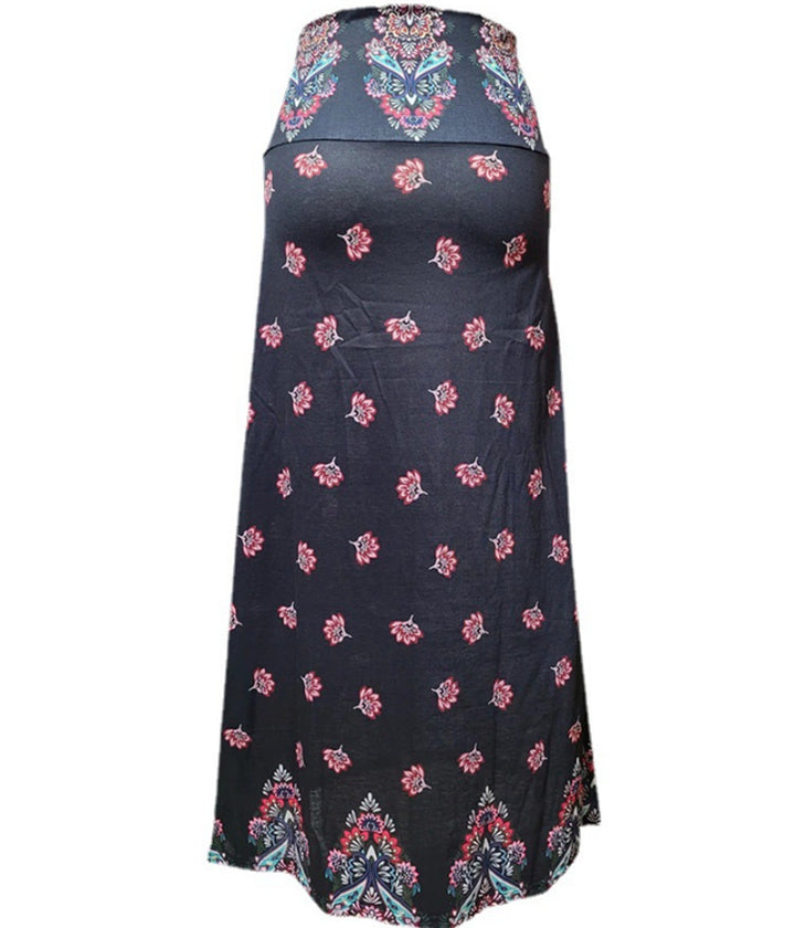 Women’s maxi skirt with elastic waistband and side pockets in boho pattern Mune Fashion