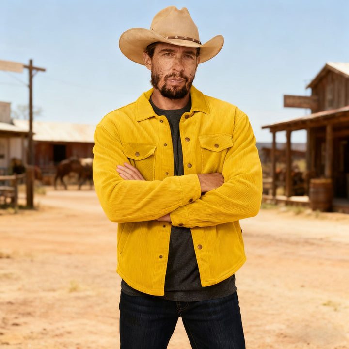Men's Corduroy Shirt Jacket in Western Style with Flap Chest Pockets Mune Fashion