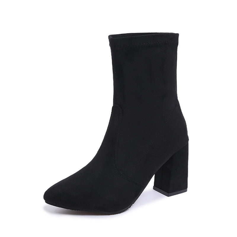 Women's ankle-high stretch ankle boots with pointed toe and comfortable block heel Mune Fashion