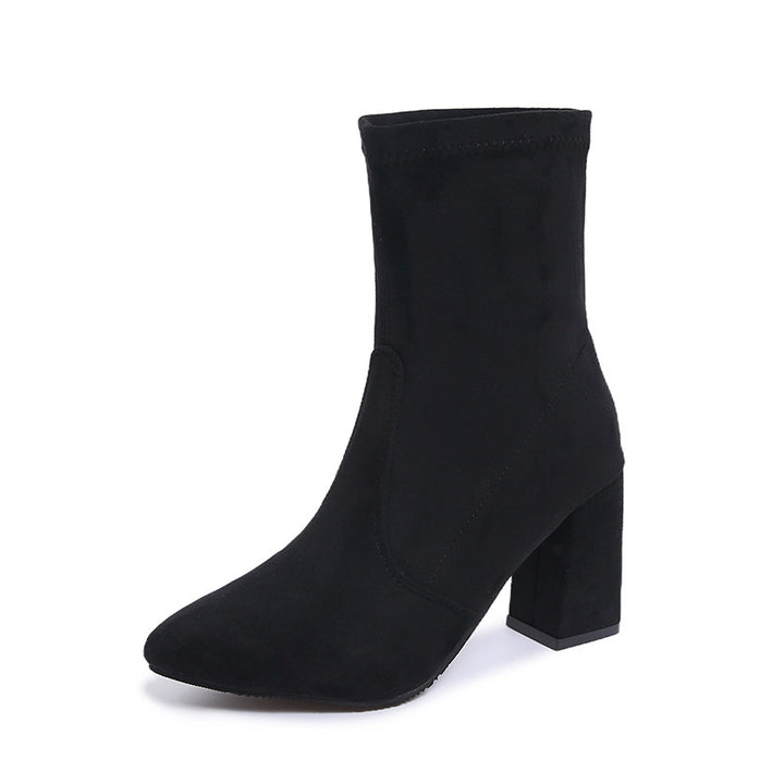 Women's ankle-high stretch ankle boots with pointed toe and comfortable block heel Mune Fashion