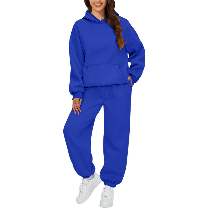 Women's cozy French-Terry loungewear set with double-layer hood, kangaroo pocket, and elastic ankle jogger Mune Fashion