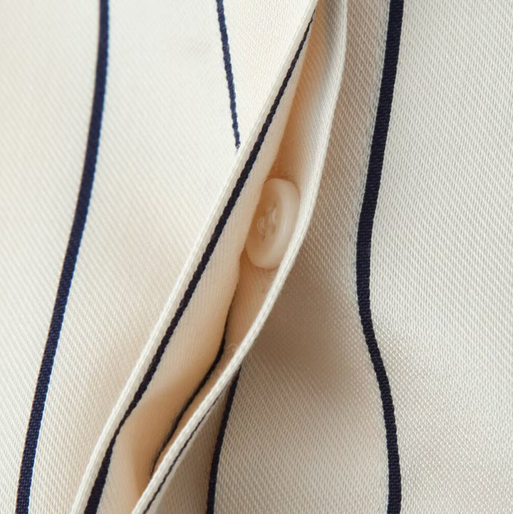 Women's Striped Stand Collar Blouse with Hidden Button Placket and Balloon Sleeves Mune Fashion