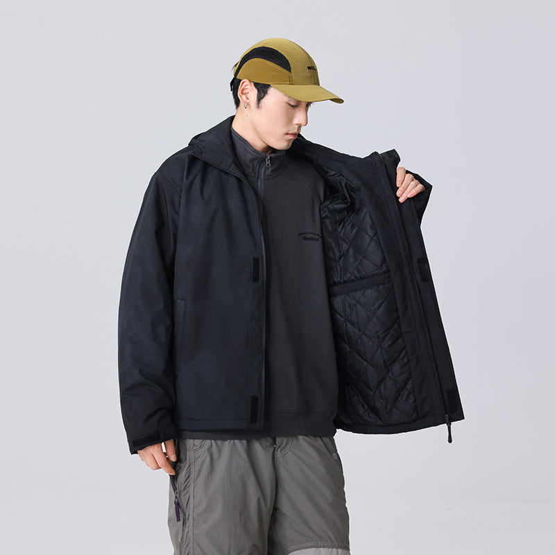 Men's minimalist technical shell jacket with hood and utility chest pocket Mune Fashion