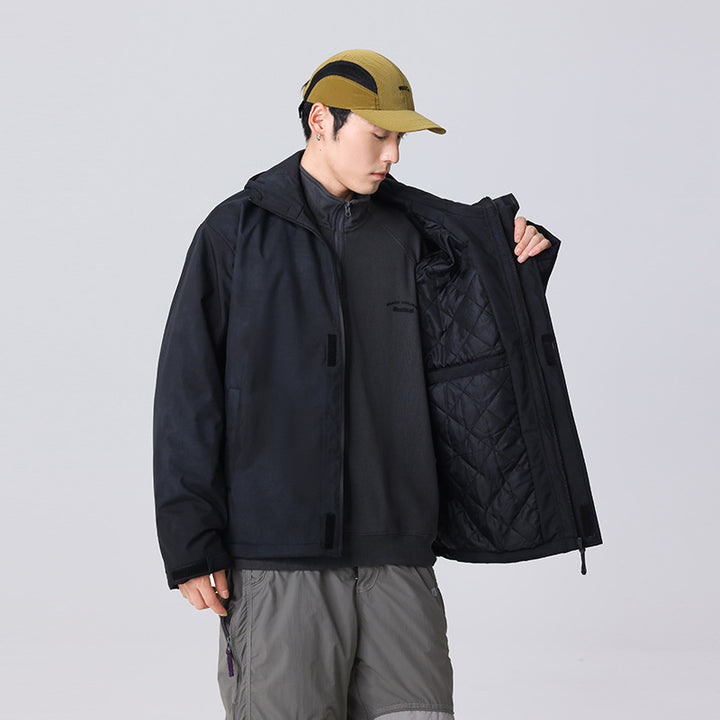 Men's minimalist technical shell jacket with hood and utility chest pocket Mune Fashion
