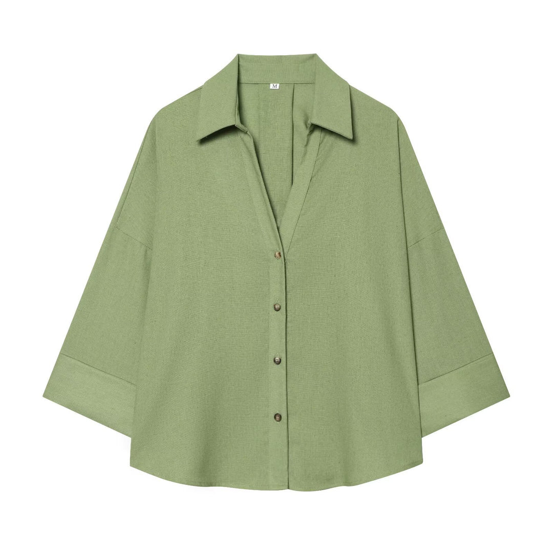 Women's relaxed oversized shirt blouse with wide collar and three-quarter sleeves Mune Fashion