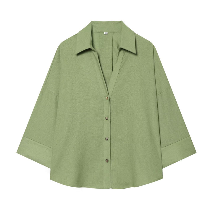 Women's relaxed oversized shirt blouse with wide collar and three-quarter sleeves Mune Fashion