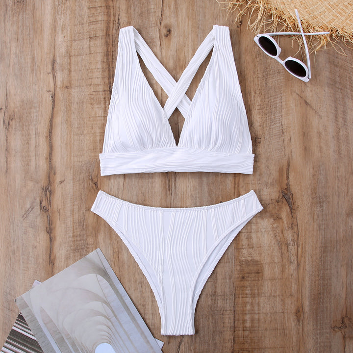 Women Striped Bikini with Refined Cross Design Mune Fashion
