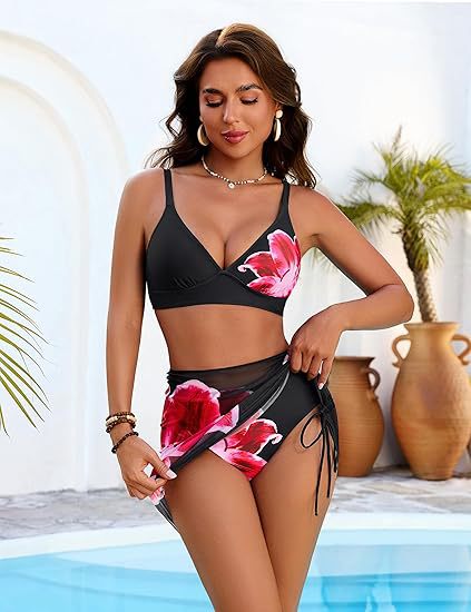 Women High-Cut Bikini with Wrap Skirt Mune Fashion
