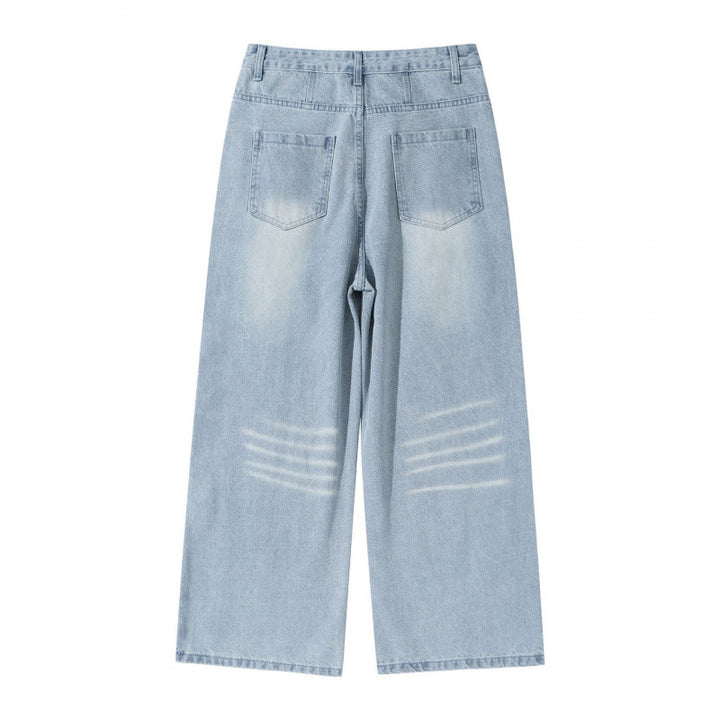 Women's Wide High-Waist Jeans in Vintage Denim with Used Effect Mune Fashion