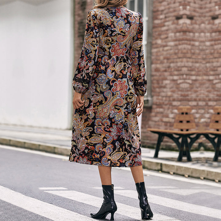 Women Elegant Maxi Dress with Paisley Pattern Mune Fashion