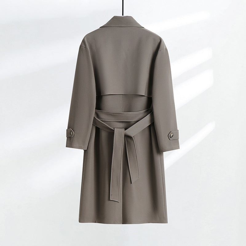 Women's tailored double-breasted trench coat with tie belt and shawl collar Mune Fashion