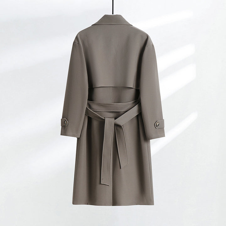 Women's tailored double-breasted trench coat with tie belt and shawl collar Mune Fashion